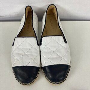 Talbots Black/‎ White Izzy Quilted Soft Leather Nappa Espadrilles Women's 7.5M